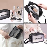 JAGDIV Clear Toiletry Bags, Makeup Pouch Bag Travel Transparent Cosmetic Bag Zipper Wash Bag with Handle Household Grooming Kit Portable Organizer Case Carry Pouch for Women and Men (Small, Black)