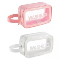 PACZO Medium Size Waterproof washbag Transparent Cosmetic case Portable Travel Makeup Organizer Storage Bag PVC Hand Bag Zipper (Pack of 2) White and Pink