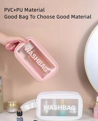 PACZO Medium Size Waterproof washbag Transparent Cosmetic case Portable Travel Makeup Organizer Storage Bag PVC Hand Bag Zipper (Pack of 2) White and Pink