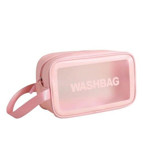 Ameedarshan Clear Travel 16 Cms Toiletries Bag Waterproof Cosmetic Makeup Wash Bags PVC Portable Organiser Case Carry Pouch for Women Business Bathroom,Pink(Medium)