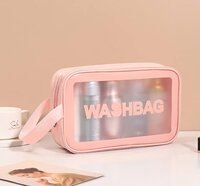 Ameedarshan Clear Travel 16 Cms Toiletries Bag Waterproof Cosmetic Makeup Wash Bags PVC Portable Organiser Case Carry Pouch for Women Business Bathroom,Pink(Medium)