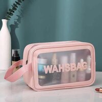 Ameedarshan Clear Travel 16 Cms Toiletries Bag Waterproof Cosmetic Makeup Wash Bags PVC Portable Organiser Case Carry Pouch for Women Business Bathroom,Pink(Medium)