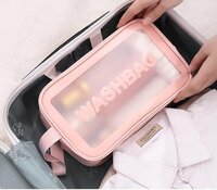 Ameedarshan Clear Travel 16 Cms Toiletries Bag Waterproof Cosmetic Makeup Wash Bags PVC Portable Organiser Case Carry Pouch for Women Business Bathroom,Pink(Medium)