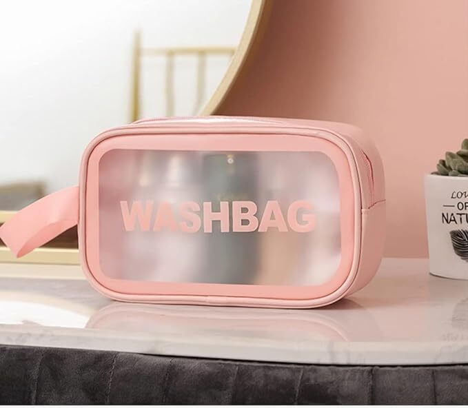 Ameedarshan Clear Travel 16 Cms Toiletries Bag Waterproof Cosmetic Makeup Wash Bags PVC Portable Organiser Case Carry Pouch for Women Business Bathroom,Pink(Medium)