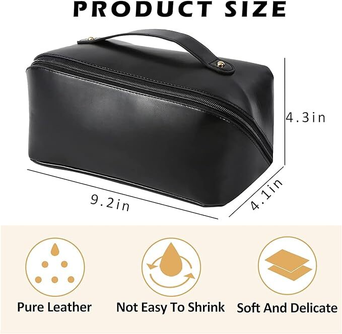 VEHTRI Large Capacity Travel Cosmetic Bag, Portable Makeup Bag Opens Flat for Easy Access | Waterproof PU Leather | Multifunctional Storage Makeup Bag for Woman