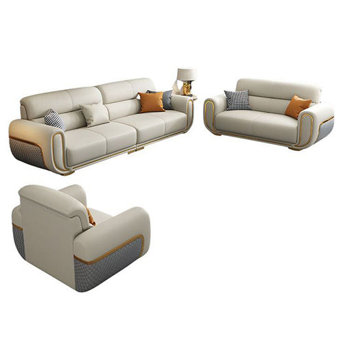 Durable Nappa Leather Sofa With Golden Piping