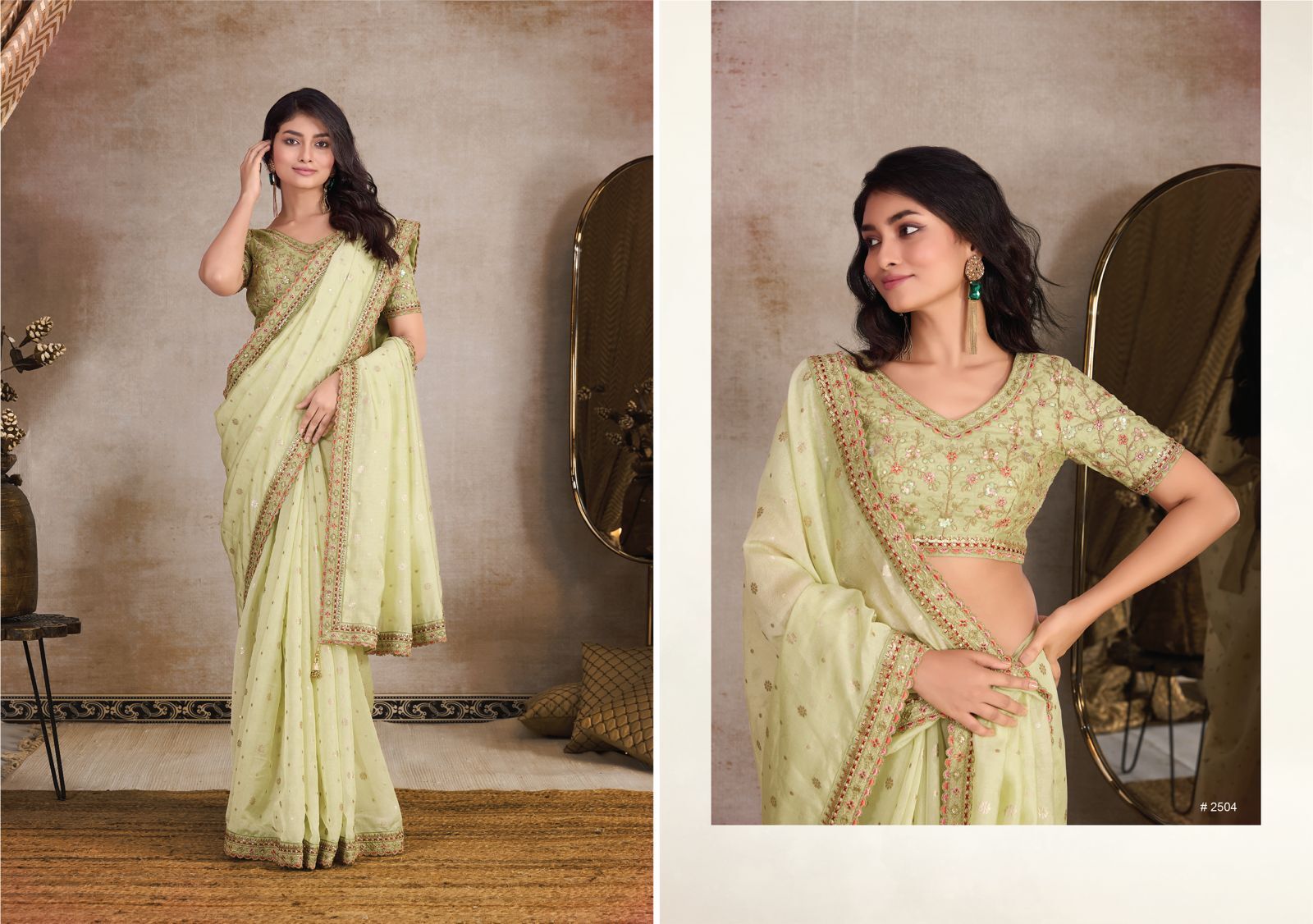 Organza self jacquard with butti jacquard.