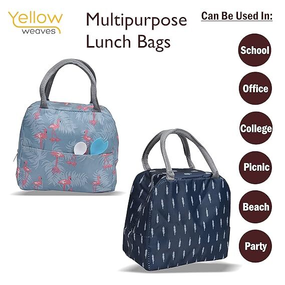 Yellow Weaves Insulated Travel Lunch Storage Bag, Big Size (Multicolour) - Pack of 2 (Polyester)