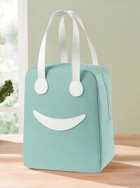 Bluwings Thermal Insulated Travel Lunch Bags Small for Women Work, Student Kids to School Leak-Proof Hot Cold Lunch Bag Reusable Tote Bag with Aluminum Inner Foil (1 Pc) (Smiley Bag Big-Green)