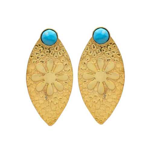 Gold Plated Disc Turquois Woman Earring