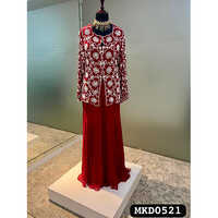 MKD-0521 Crimson Red Embroidered Shirt With Sharara