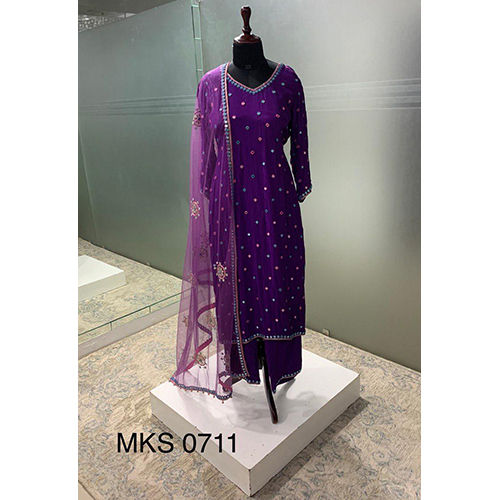 Indian Mks-0711 Violet Suit With Mirror And Gota Work