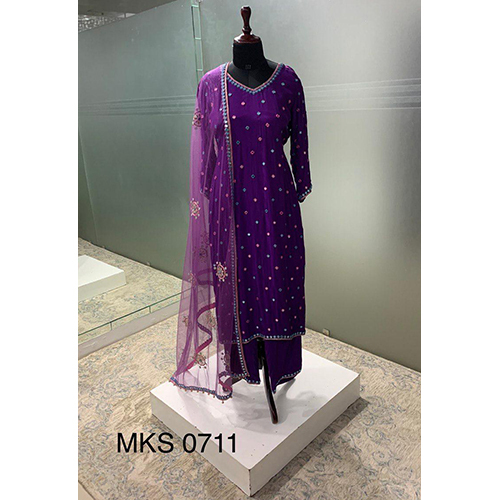 MKS-0711 Violet Suit With Mirror And Gota Work