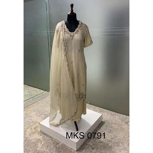 MKS-0791 Floral Pearl And Cutdana Work Shimmer Shirt And Sharara Set