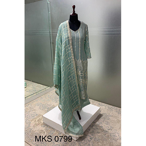 MKS-0799 Gota Embellished Shirt And Sharara Set With Dupatta