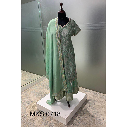 MKS-0718 Floral Kasab Embroidered Shirt With Gota Sharara And Chinon Dupatta