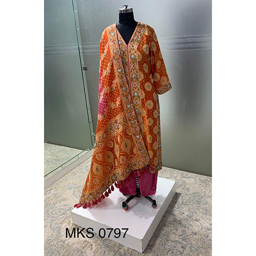 Indian Mks-0797 Bandhani Hand Work Suit Set Embllished With Dupatta