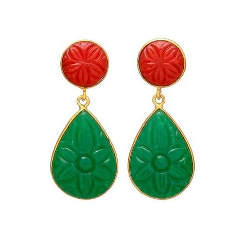 Red and green gemstone drop earring