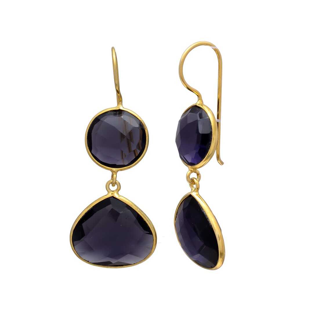 Dual black onyx gemstone drop earring