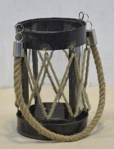 Hurricane Lantern With Jute Handle