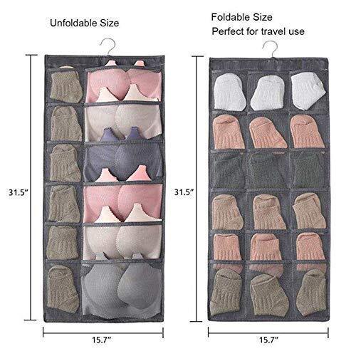 Mitsico Fabric Brass Finish Double Sided 30 Mitsico Pockets Clear Hanging Bag Socks Bra Underwear Rack Hanger