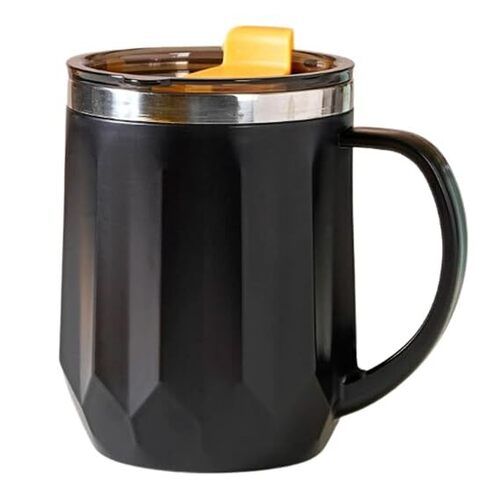Nestasia Coffee Mug with Smart Lid & Handle, 400ml Spill-Proof Portable Stainless Steel Flask for Office & Home, Matte Black