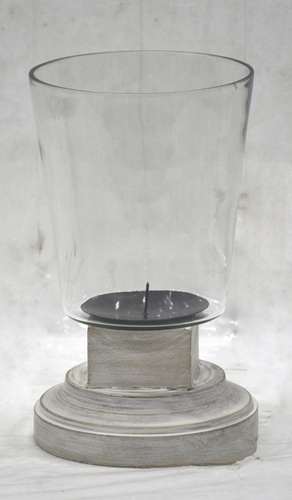 Glass Hurricane With White Wash Stand