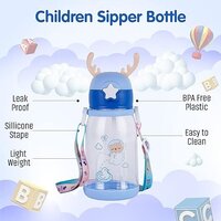 Mitsico Water Bottle for Kids, Cute Design Water Bottle with Sipper, Sipper Bottle for Kids -Anti-Leak Kids Cartoon Water Bottle for Kids - 600M (Blue)