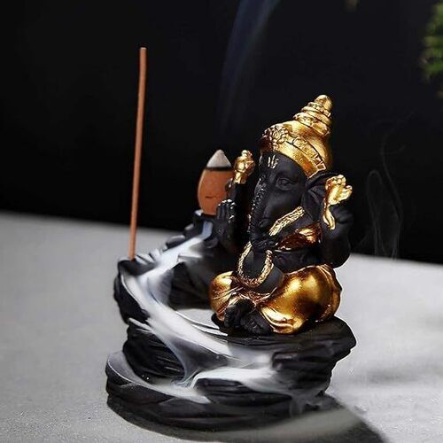 Mitsico Ceramic Incense Holder, Backflow Incense Burner Figurine Incense Cone Holders Home Decor Gift Decorations Statue Ornaments (Ganesha)