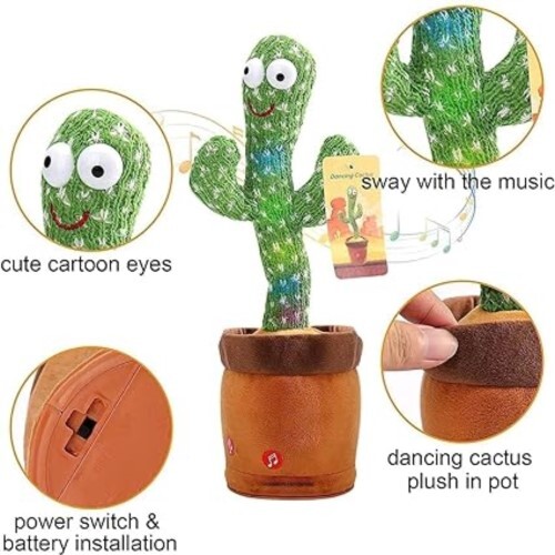 Mitsico Dancing Cactus Talking Plush Toy With Singing & Recording Function - Repeat What You Say