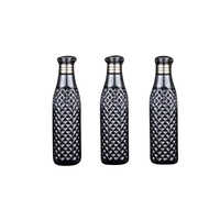 Fridge Plastic Water Bottle - Plastic, 1000 Ml, 1 Feet Height, Black Metal | Round Shape, Screw Cap, Laser Logo, Medium Size