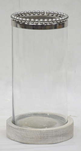 Glass Hurricane With Beads Pedestal