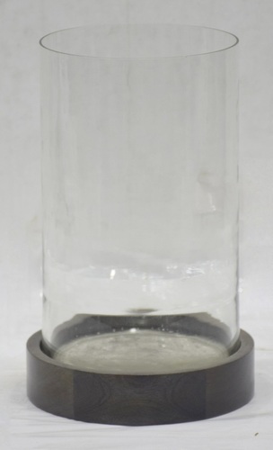 9 Inch Glass Hurricane With Wood Stand