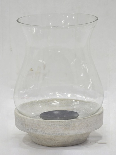 8 Inch Glass Hurricane With White Wash