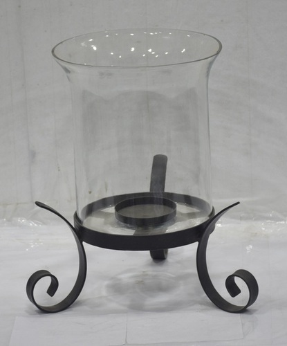 Glass Hurricane Lamp With Metal Legs