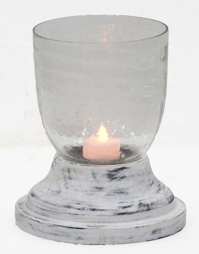 10 Inch Glass Hurricane Lamp With White Wash