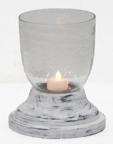 10 Inch Glass Hurricane Lamp With White Wash