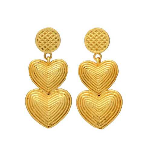 Golden Dual Heart Dangle Earring