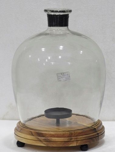 13 Inch Glass Hurricane Lamp With Wooden Stand