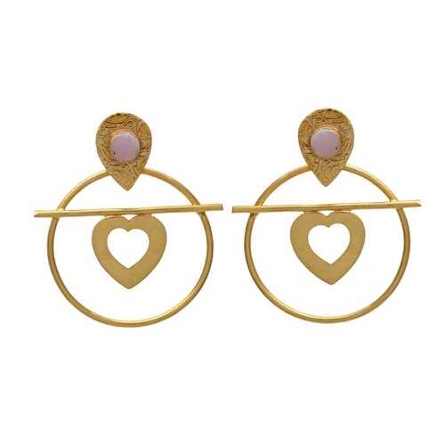 Stylish gold plated round and heart gemstone earring