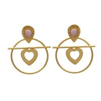 Stylish Gold Plated Round And Heart Gemstone Earring