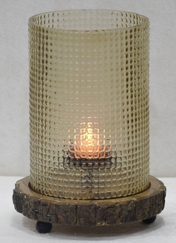 Glass Hurricane Lamp With Wood Stand