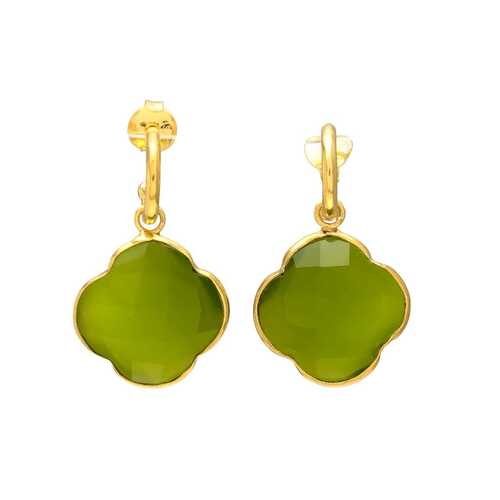 Peridot green glass woman drop earring