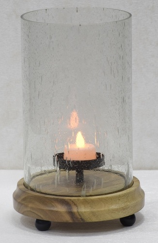 Wooden 9 Inch Glass Hurricane