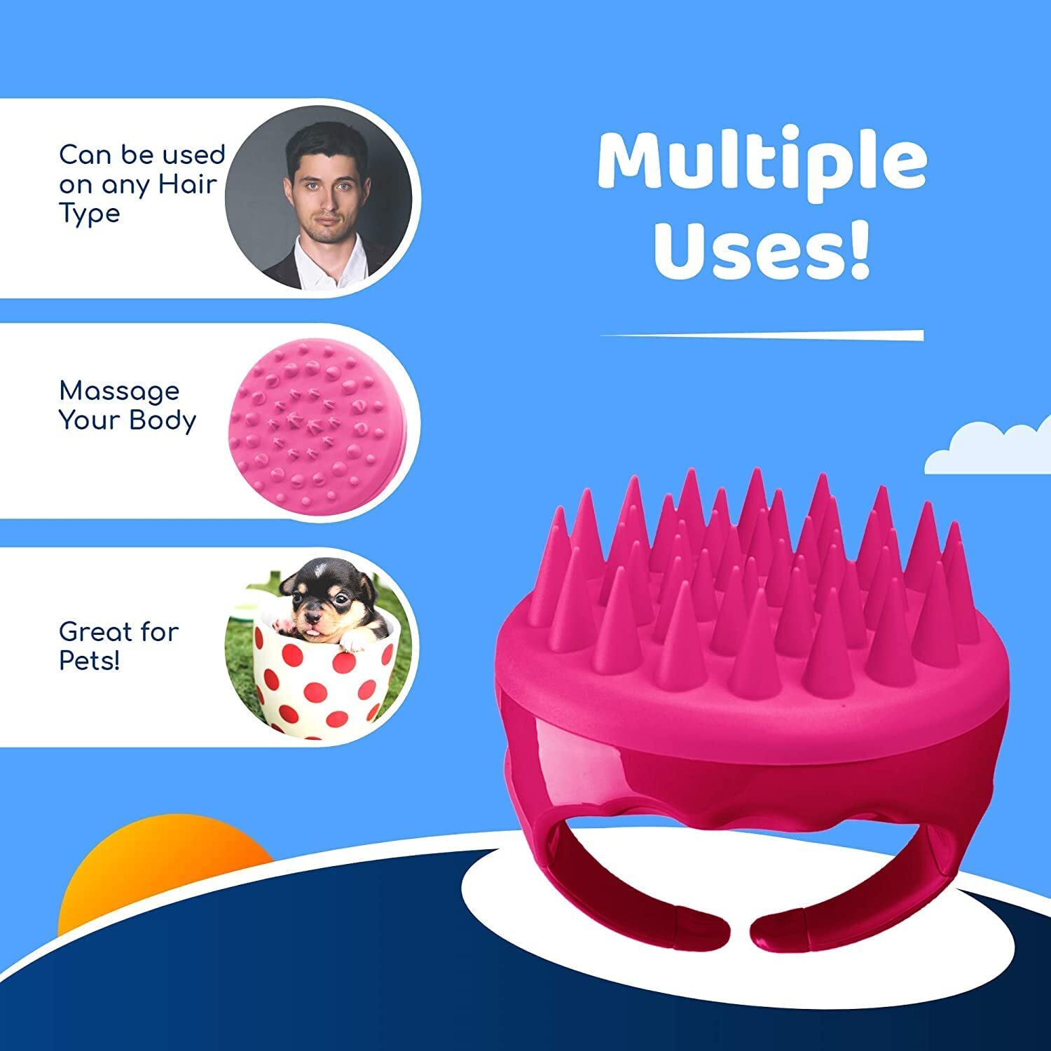 SILICONE HANDLE SCALP MASSAGE SHAMPOO BRUSH
