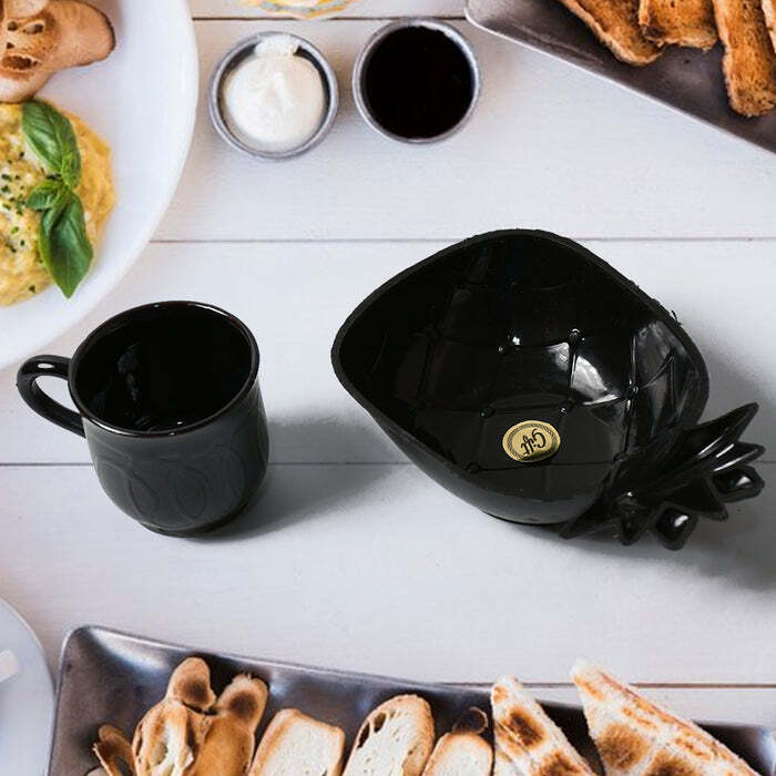 PINE PARTY CERAMIC TEA / CUPS / MUG SET WITH PINEAPPLE SHAPE