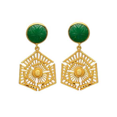 Green onyx gemstone golden drop earring