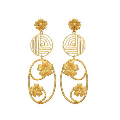 Gold Flower Drop Earrings set