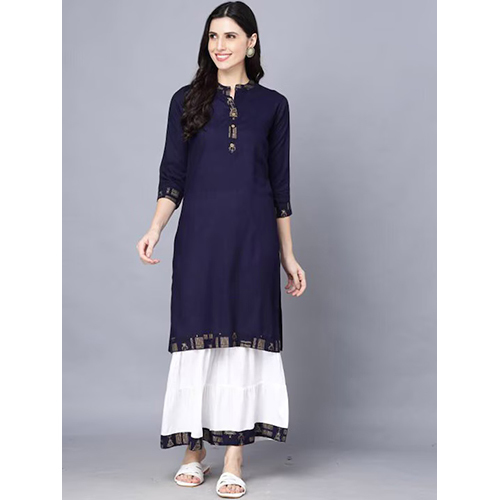 Ladies Mandarin Collar Regular Kurta With Sharara