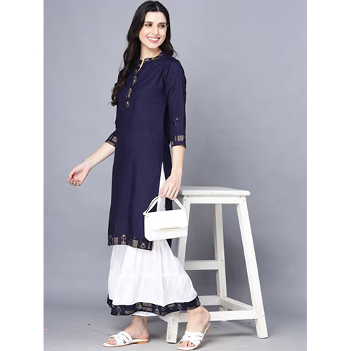 Ladies Mandarin Collar Regular Kurta With Sharara